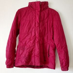Marmot raspberry puffer w/ embroidered flowers